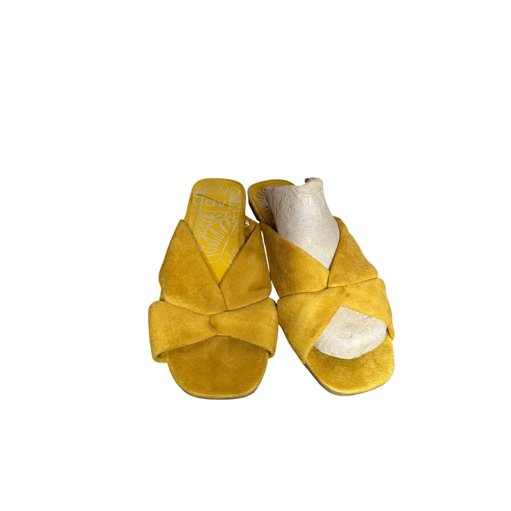 DV Dolce Vita Yellow Faux Suede Knotted Slide Sandals Square Toe Flats Women 7